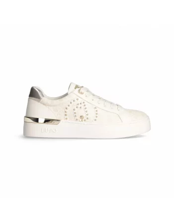 Sneakers Donna Liu-jo Silvia 92 BF3041EX191 in Pelle Beige o Marrone Stringata casual con logo in rilievo e logo