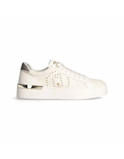 Sneakers Donna Liu-jo Silvia 92 BF3041EX191 in Pelle Beige o Marrone Stringata casual con logo in rilievo e logo