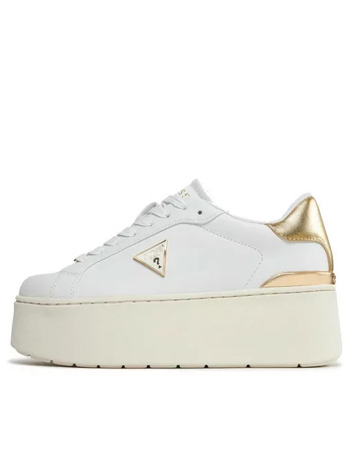 Sneakers Donna Guess in Pelle Bianco FLPWLL LEL12 con dettaglio Oro