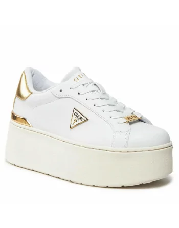 Sneakers Donna Guess in Pelle Bianco FLPWLL LEL12 con dettaglio Oro