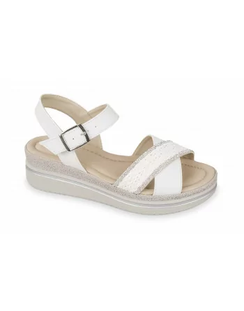 Sandalo Donna Valleverde V32100 in Pelle Sand o Silver modello casual. Calzature comode