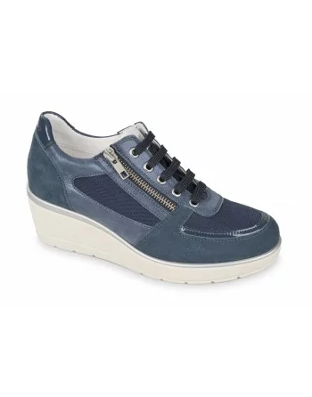 Sneakers Donna Valleverde 36440 in Pelle Navy o Beige modello casual. Calzature comode