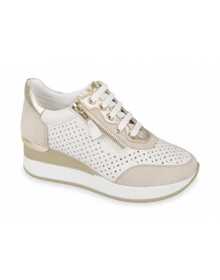 Sneakers Donna Valleverde 36421 in Pelle Grey o Beige modello casual. Calzature comode