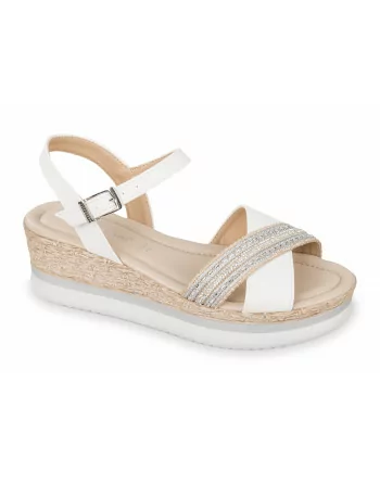 Sandali Donna con zeppa 32361 Valleverde Bianco o Beige. Linea Comfort