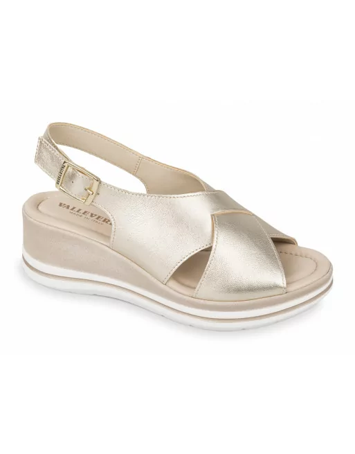 Sandali Donna con zeppa 32751 Valleverde Cuoio o Platino Linea Comfort