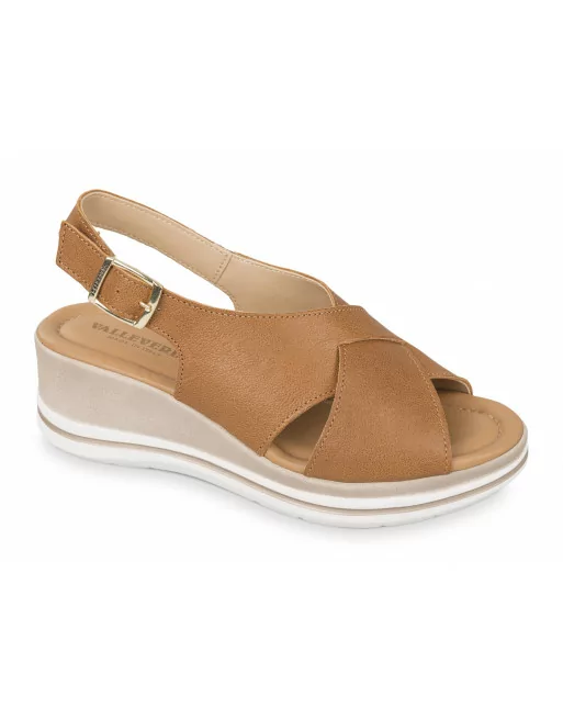Sandali Donna con zeppa 32751 Valleverde Cuoio o Platino Linea Comfort
