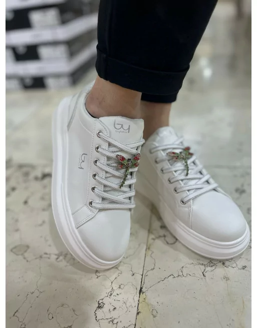 Sneakers Donna Byblos Polis in Pelle Bianco-Argento o Bianco-Oro con applicazioni