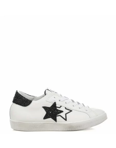 Sneakers Donna Two Stars 2SD4898 Bianco Stella Nero Glitter
