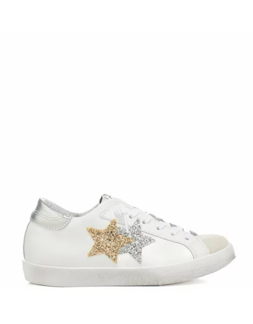 Sneakers Donna Two Stars 2SD4900 Bianco Stella Dorata e Argento Sneakers Donna Two Stars 2SD4900 Bianco Stella Dorata e Argento