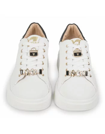 Valleverde 35500 Sneaker Casual Donna Pelle Bianco Tacco Zeppa 4 cm Suola Gomma