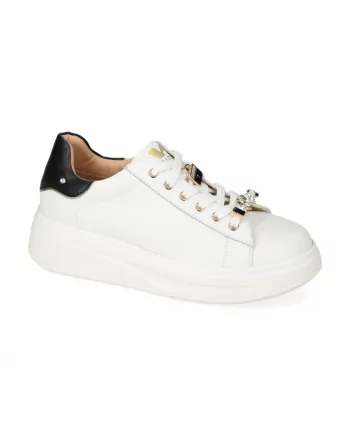 Valleverde 35500 Sneaker Casual Donna Pelle Bianco Tacco Zeppa 4 cm Suola Gomma