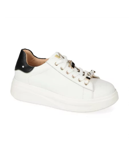 Valleverde 35500 Sneaker Casual Donna Pelle Bianco Tacco Zeppa 4 cm Suola Gomma