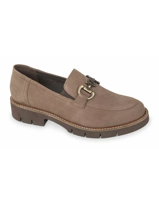 Mocassini Donna Valleverde 17181 in camoscio Taupe e Cognac