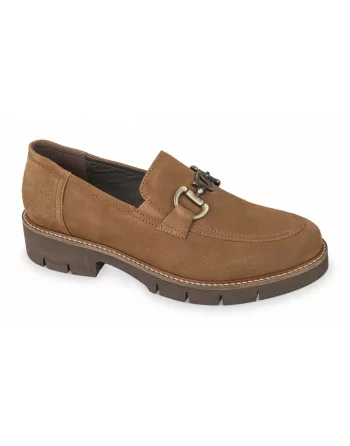 Mocassini Donna Valleverde 17181 in camoscio Taupe e Cognac
