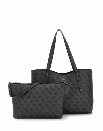 Borsa Donna Guess reversibile modello BRENTON PG964823 Nero 3 Pezzi